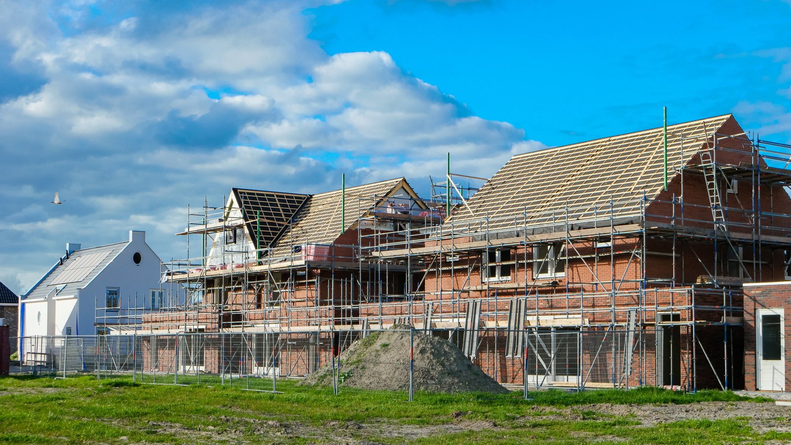 construction site of building new house, Dutch Suburban area with modern family houses